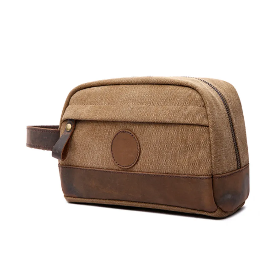 Vintage Canvas Zipper Dopp Kit with Leather Accents