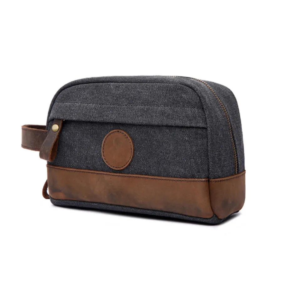 Vintage Canvas Zipper Dopp Kit with Leather Accents