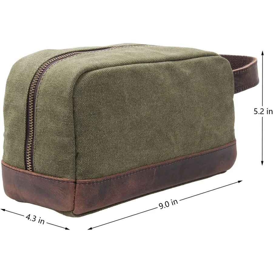 Vintage Canvas Zipper Dopp Kit with Leather Accents