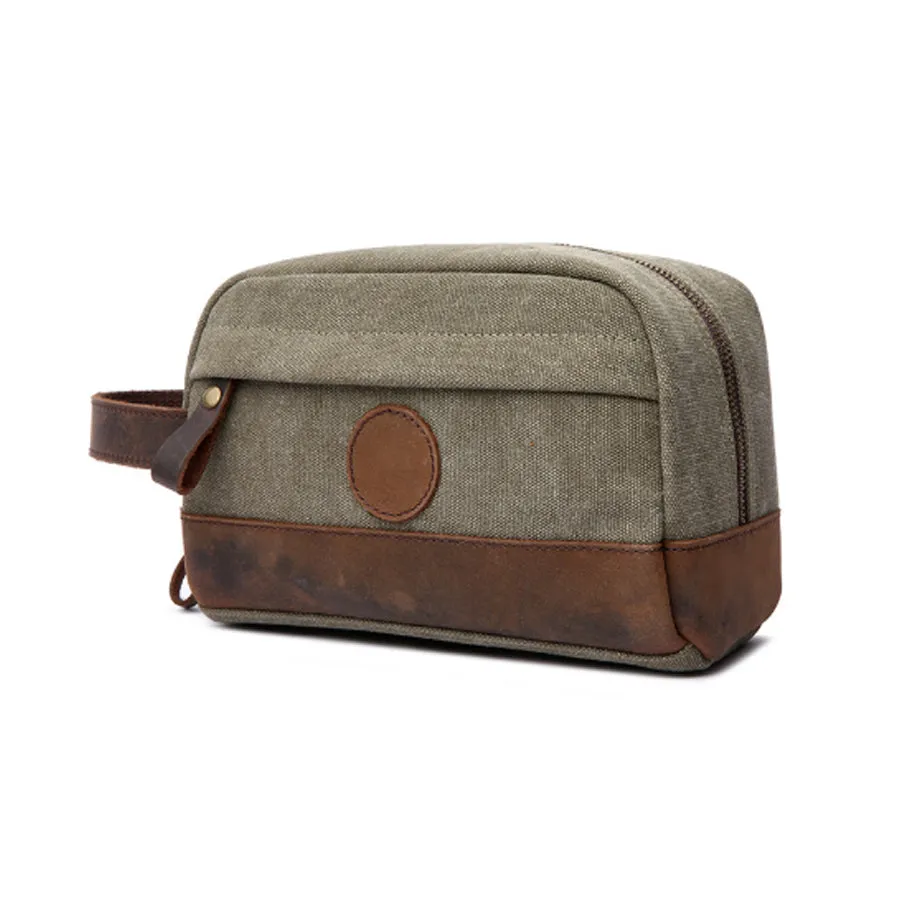 Vintage Canvas Zipper Dopp Kit with Leather Accents