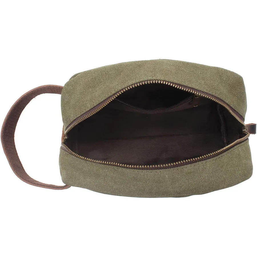 Vintage Canvas Zipper Dopp Kit with Leather Accents