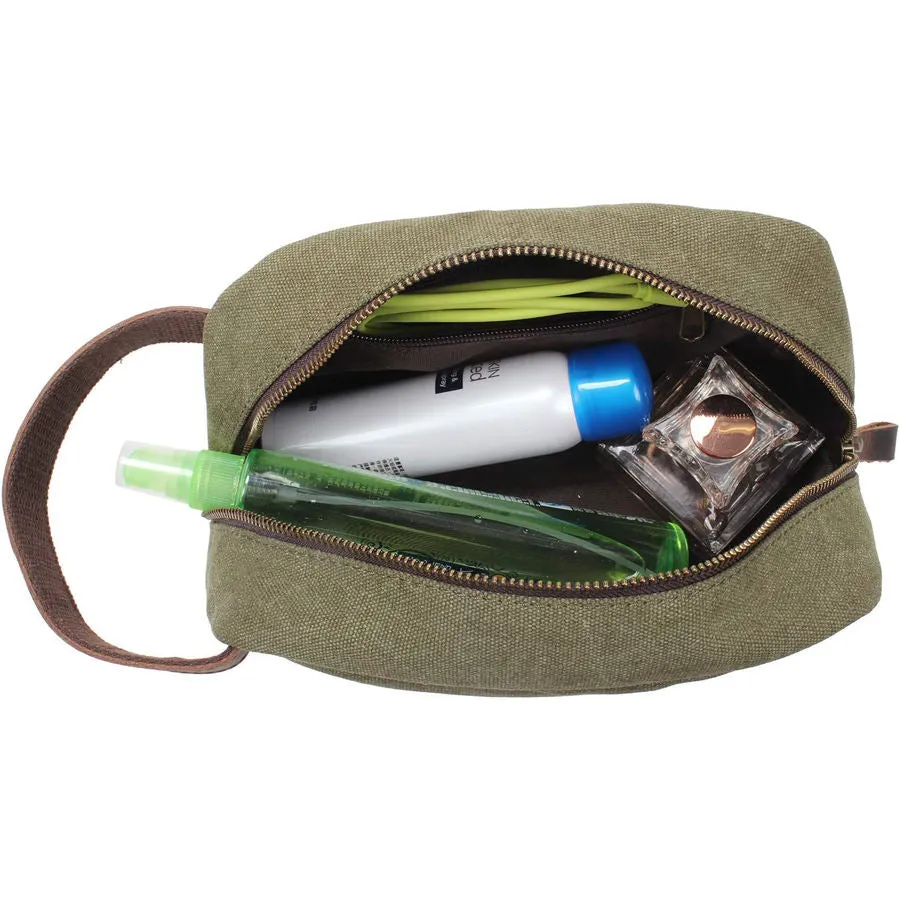 Vintage Canvas Zipper Dopp Kit with Leather Accents