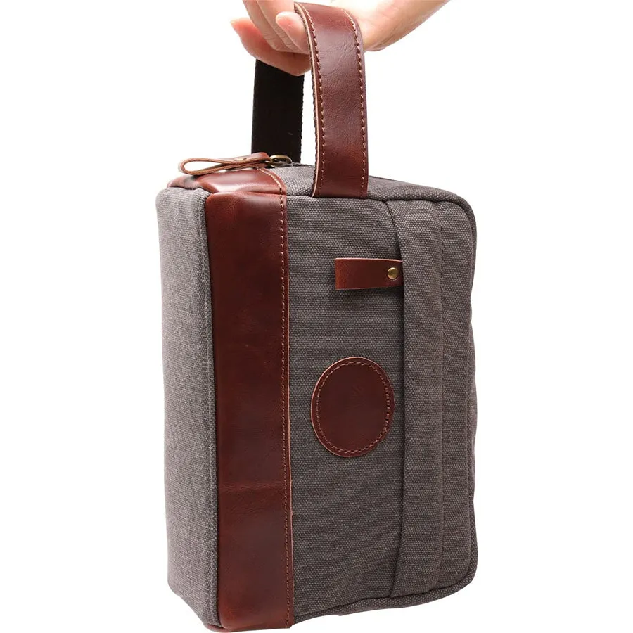 Vintage Canvas Zipper Dopp Kit with Leather Accents