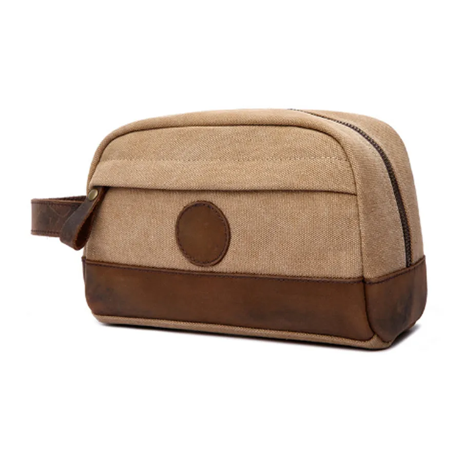 Vintage Canvas Zipper Dopp Kit with Leather Accents
