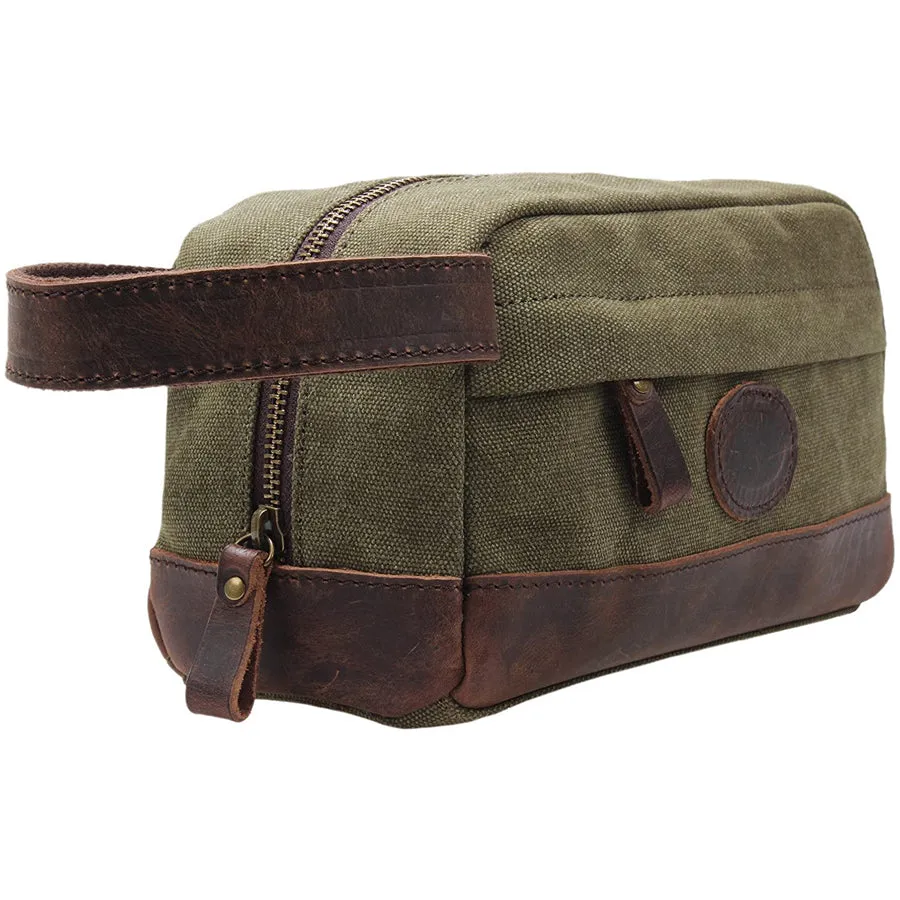 Vintage Canvas Zipper Dopp Kit with Leather Accents