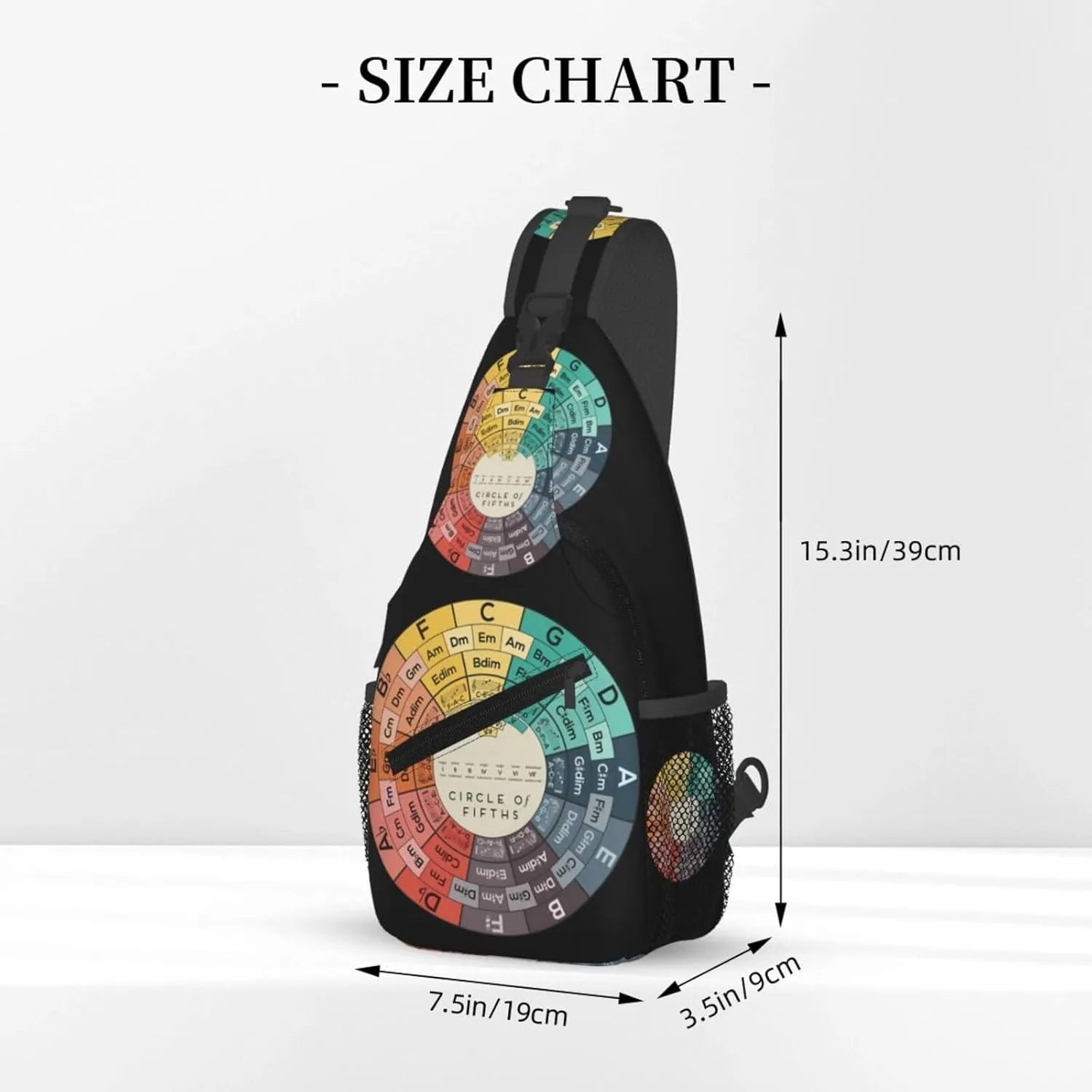 Vintage Fifths Music Circle Crossbody Bag Cross Chest Bag Adjustable Sling Backpack Sports Gym Shoulder Bags Travel Cycling Daypack Diagonally Casual Rucksack