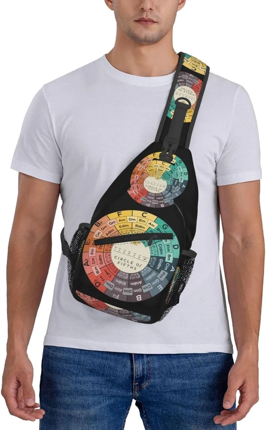 Vintage Fifths Music Circle Crossbody Bag Cross Chest Bag Adjustable Sling Backpack Sports Gym Shoulder Bags Travel Cycling Daypack Diagonally Casual Rucksack