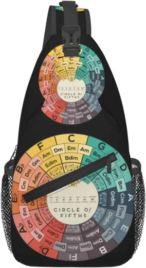 Vintage Fifths Music Circle Crossbody Bag Cross Chest Bag Adjustable Sling Backpack Sports Gym Shoulder Bags Travel Cycling Daypack Diagonally Casual Rucksack