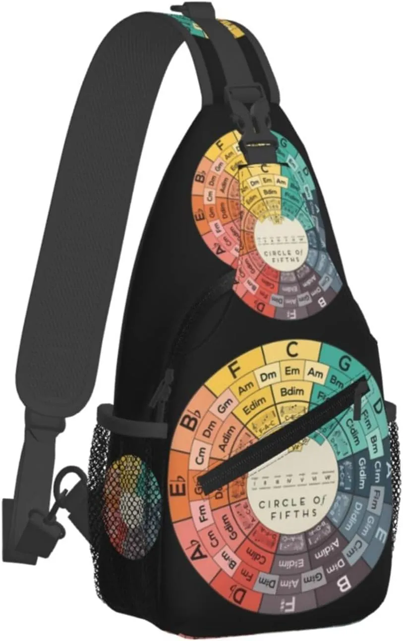Vintage Fifths Music Circle Crossbody Bag Cross Chest Bag Adjustable Sling Backpack Sports Gym Shoulder Bags Travel Cycling Daypack Diagonally Casual Rucksack