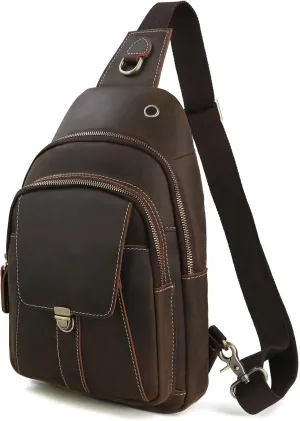 Vintage Genuine Leather Chest Bag Shoulder bags Crossbody Sling Backpack for Men fits 10.5" iPad