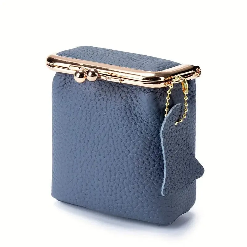 Vintage Genuine Leather Mini Handbag Organizer with Secure Kiss Lock