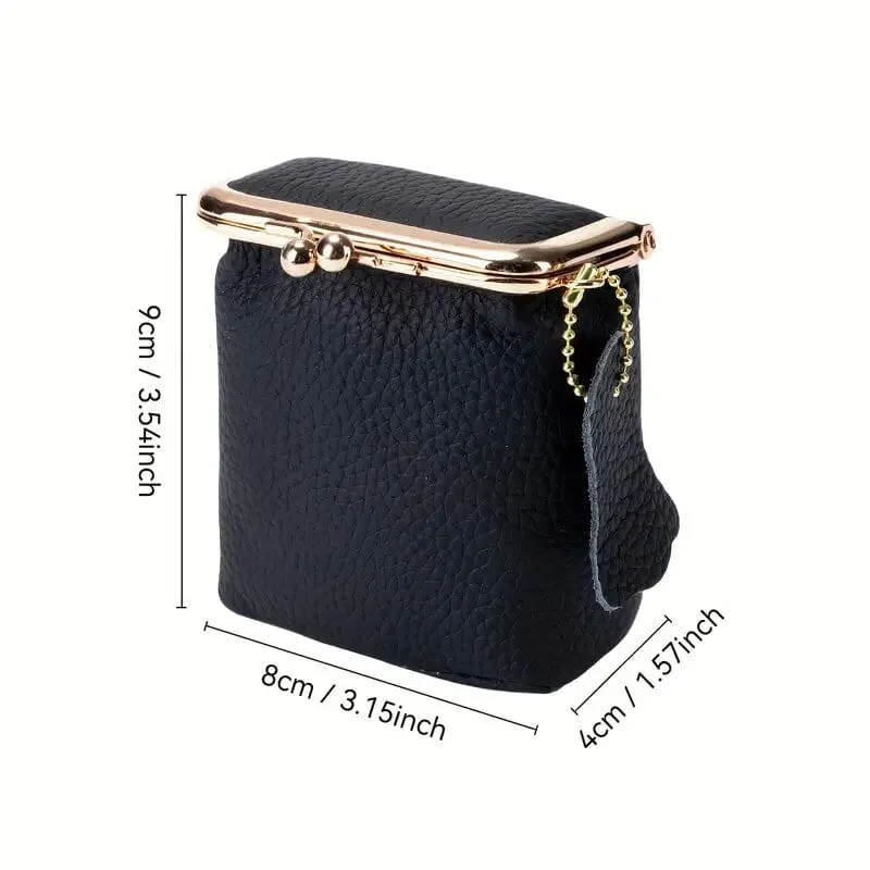 Vintage Genuine Leather Mini Handbag Organizer with Secure Kiss Lock