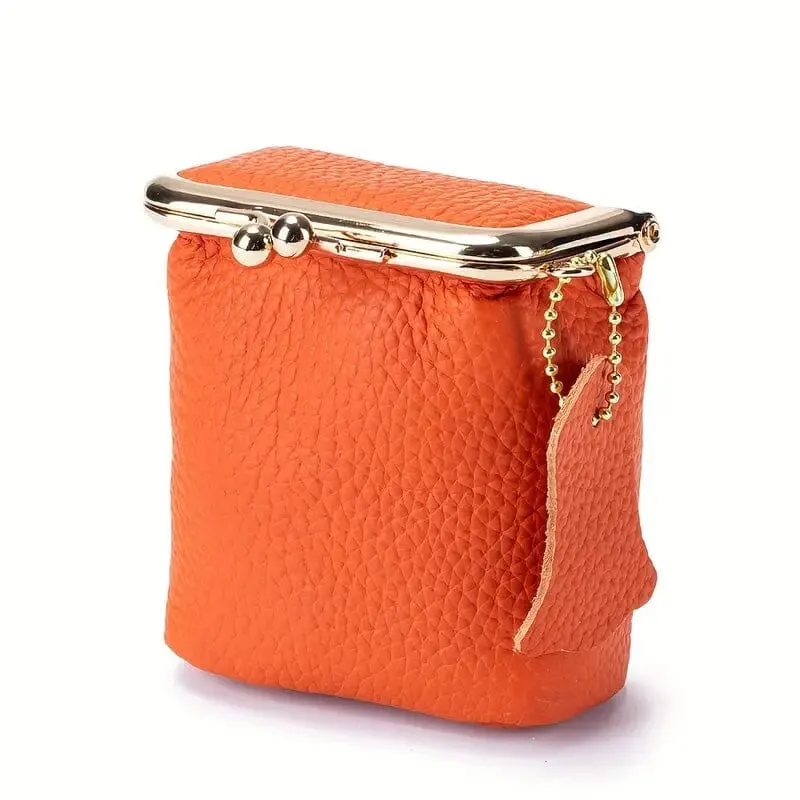 Vintage Genuine Leather Mini Handbag Organizer with Secure Kiss Lock