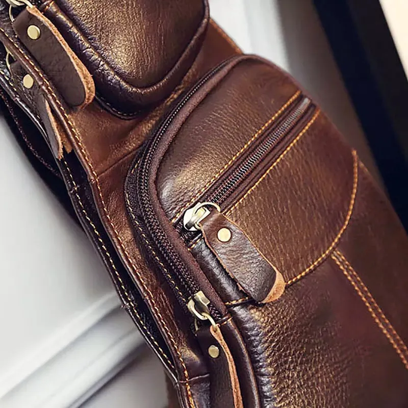 Vintage Genuine Leather Quality Men Single Chest Bag Pack Travel Bag
