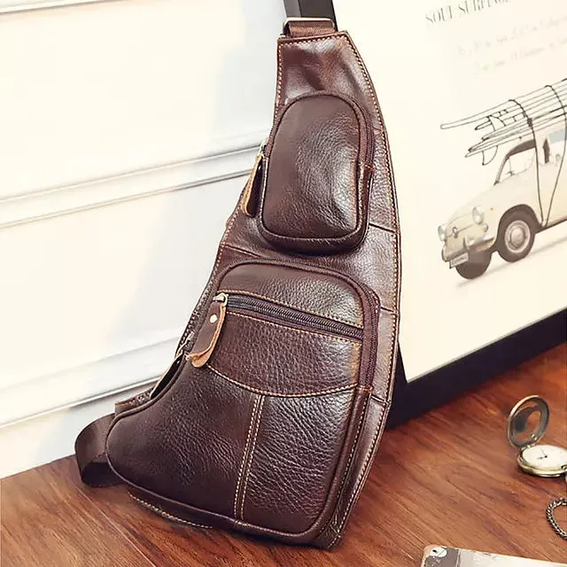 Vintage Genuine Leather Quality Men Single Chest Bag Pack Travel Bag