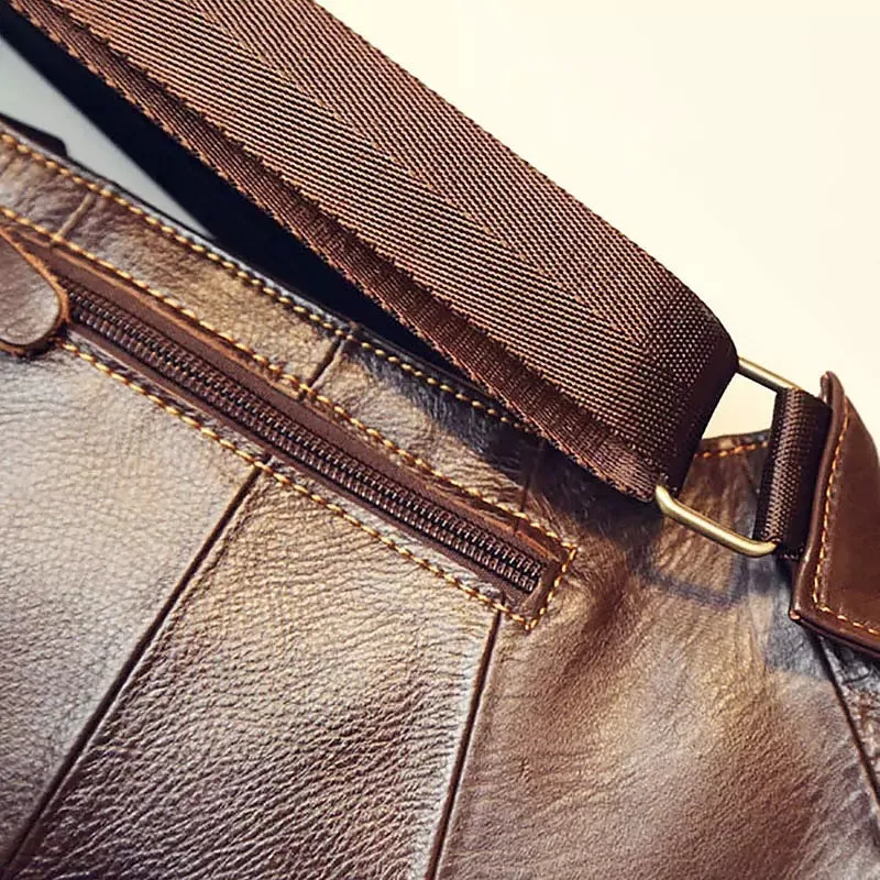 Vintage Genuine Leather Quality Men Single Chest Bag Pack Travel Bag
