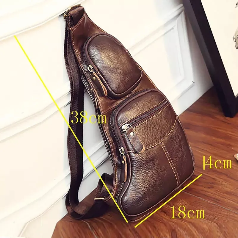 Vintage Genuine Leather Quality Men Single Chest Bag Pack Travel Bag