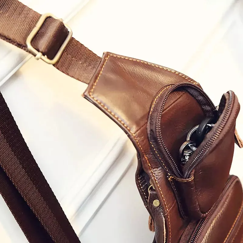 Vintage Genuine Leather Quality Men Single Chest Bag Pack Travel Bag