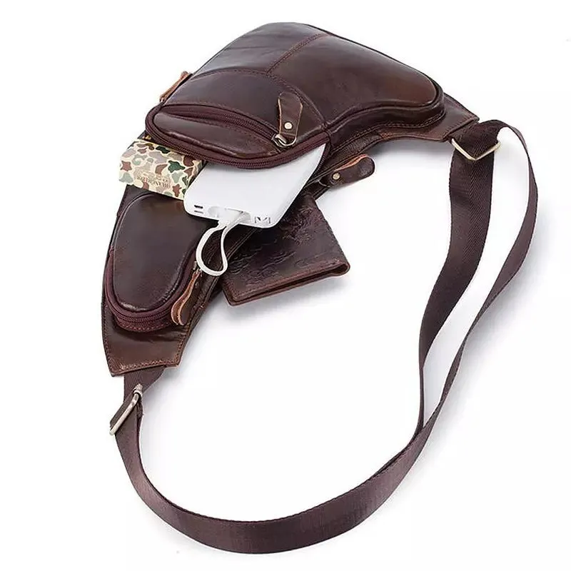 Vintage Genuine Leather Quality Men Single Chest Bag Pack Travel Bag