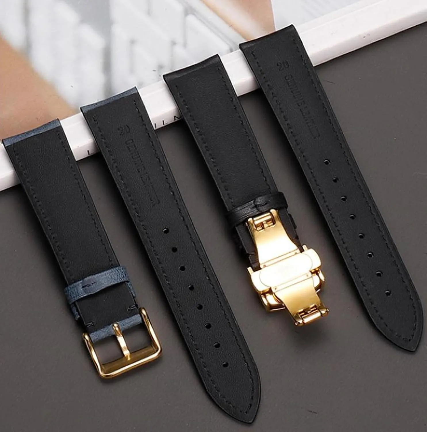 Vintage Genuine Leather Watch Strap with Butterfly Clasp 18-22mm