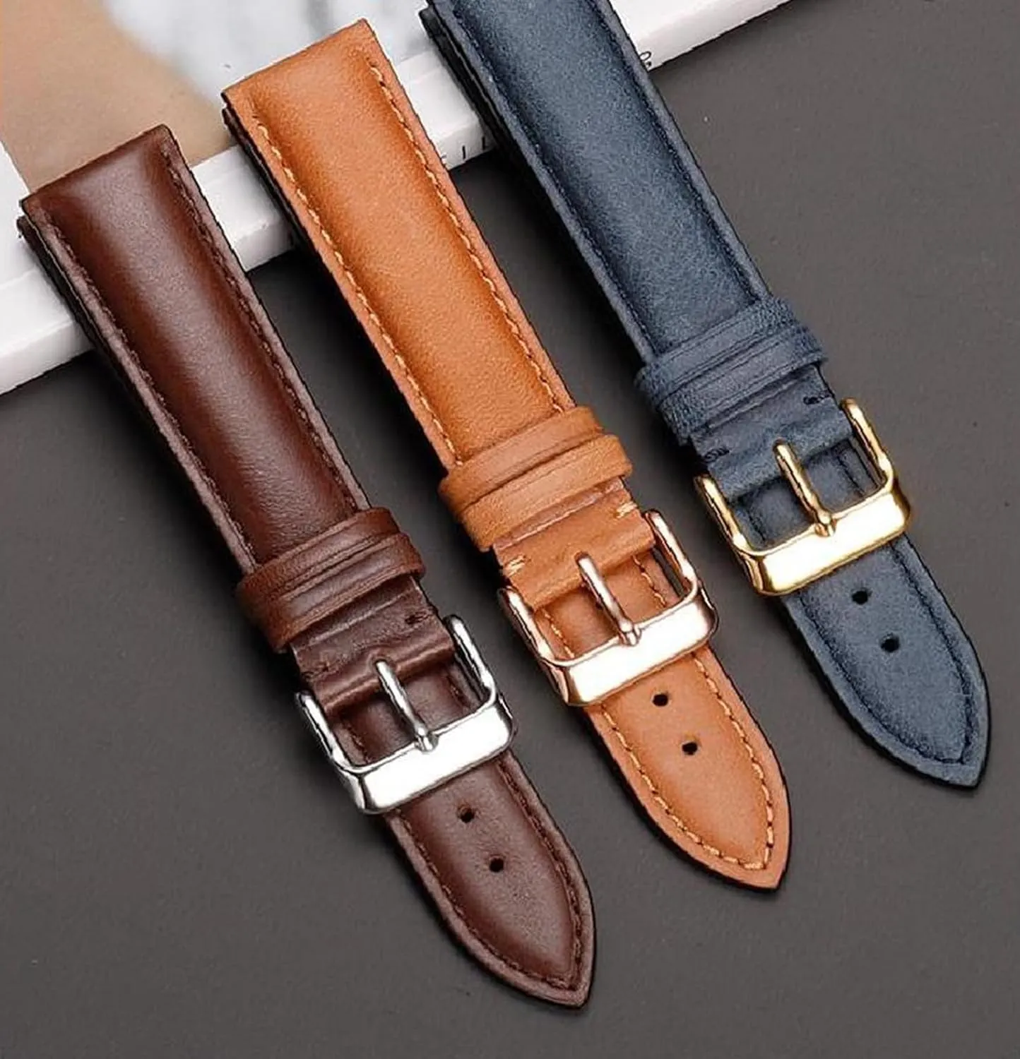 Vintage Genuine Leather Watch Strap with Butterfly Clasp 18-22mm