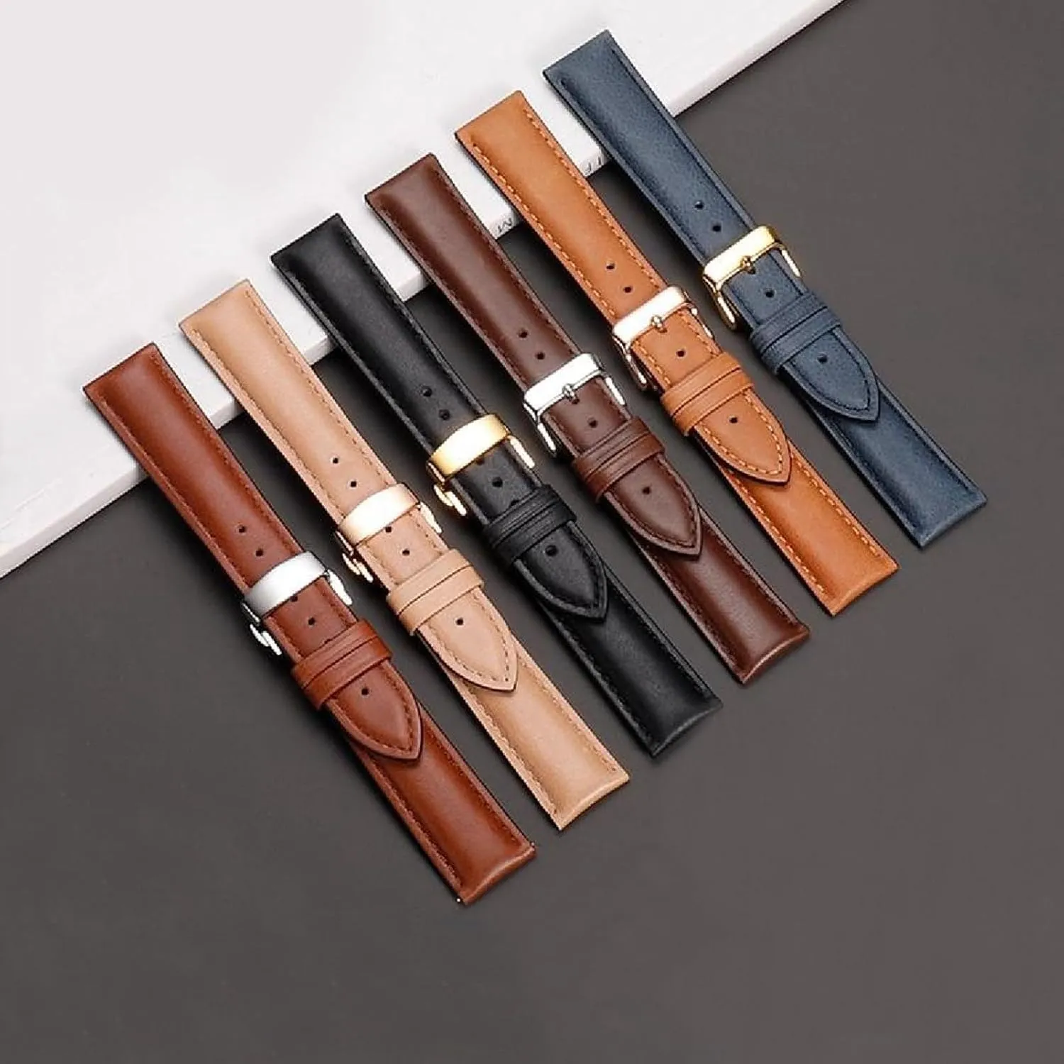 Vintage Genuine Leather Watch Strap with Butterfly Clasp 18-22mm