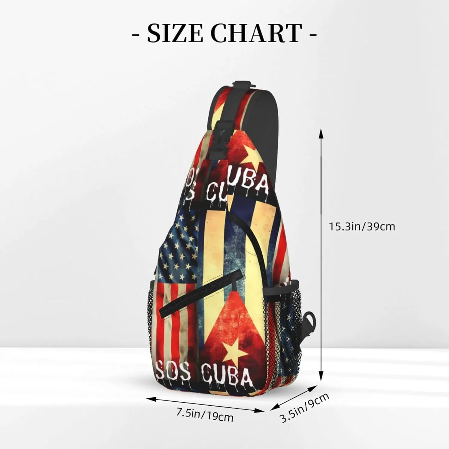 Vintage Half American Cuban Flag SOS Cuba Crossbody Bag Cross Chest Bag Adjustable Sling Backpack Sports Gym Shoulder Bags Travel Cycling Daypack Diagonally Casual Rucksack