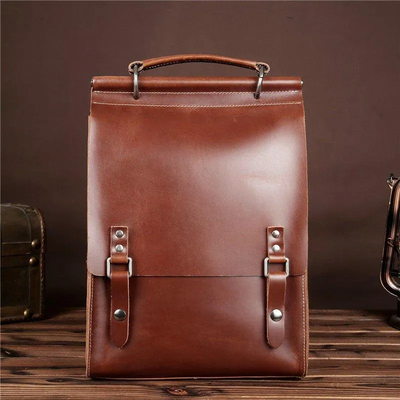 Vintage Leather College Backpacks Women Men