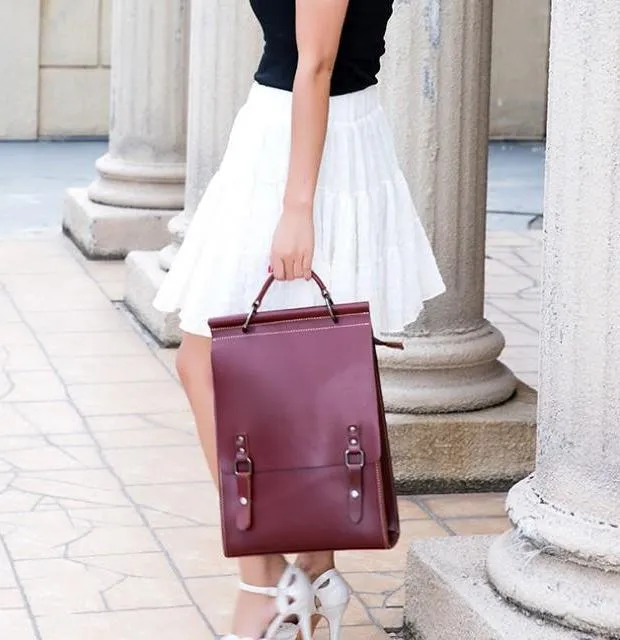 Vintage Leather College Backpacks Women Men