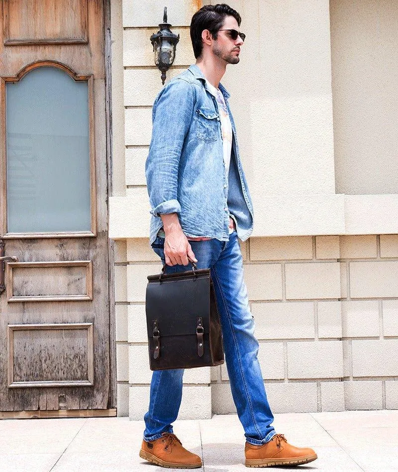 Vintage Leather College Backpacks Women Men