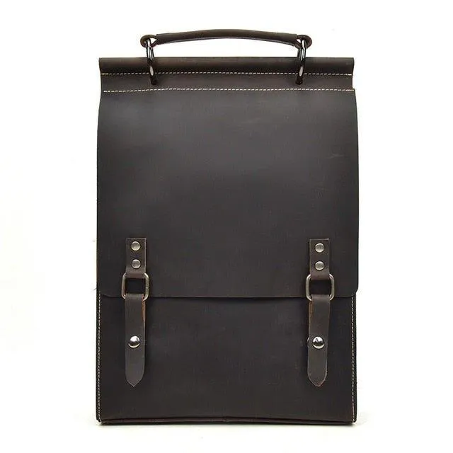 Vintage Leather College Backpacks Women Men