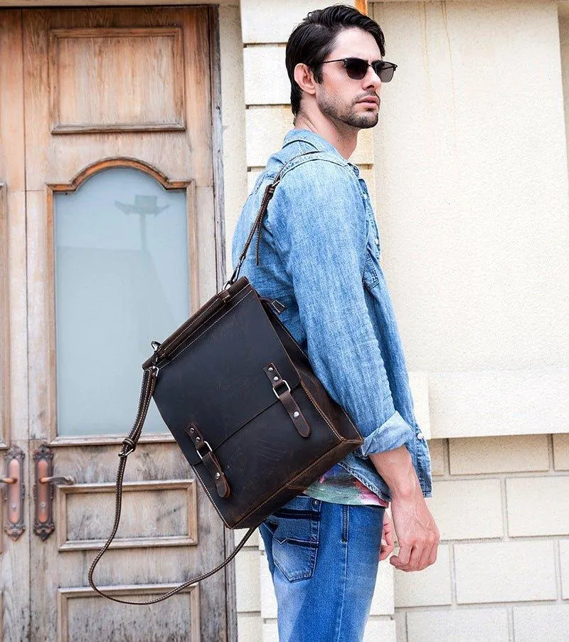 Vintage Leather College Backpacks Women Men