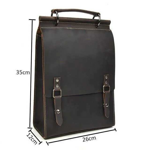 Vintage Leather College Backpacks Women Men