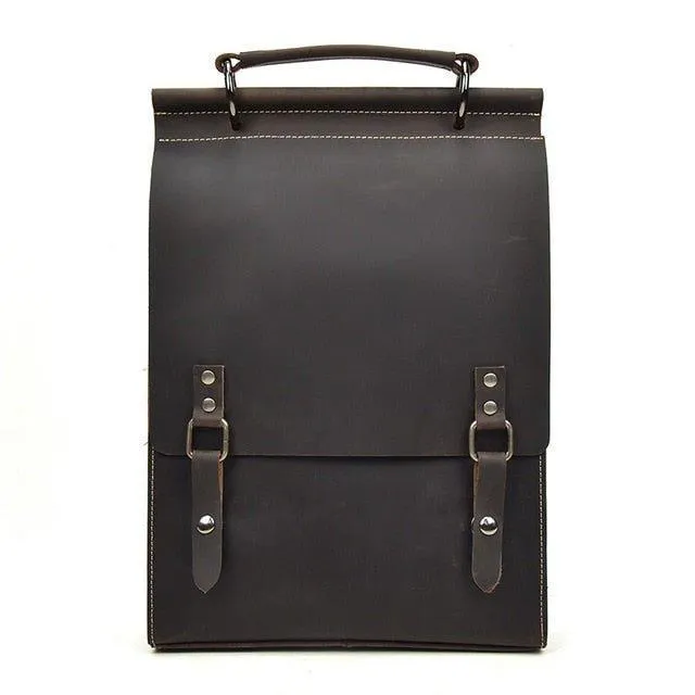 Vintage Leather College Backpacks Women Men