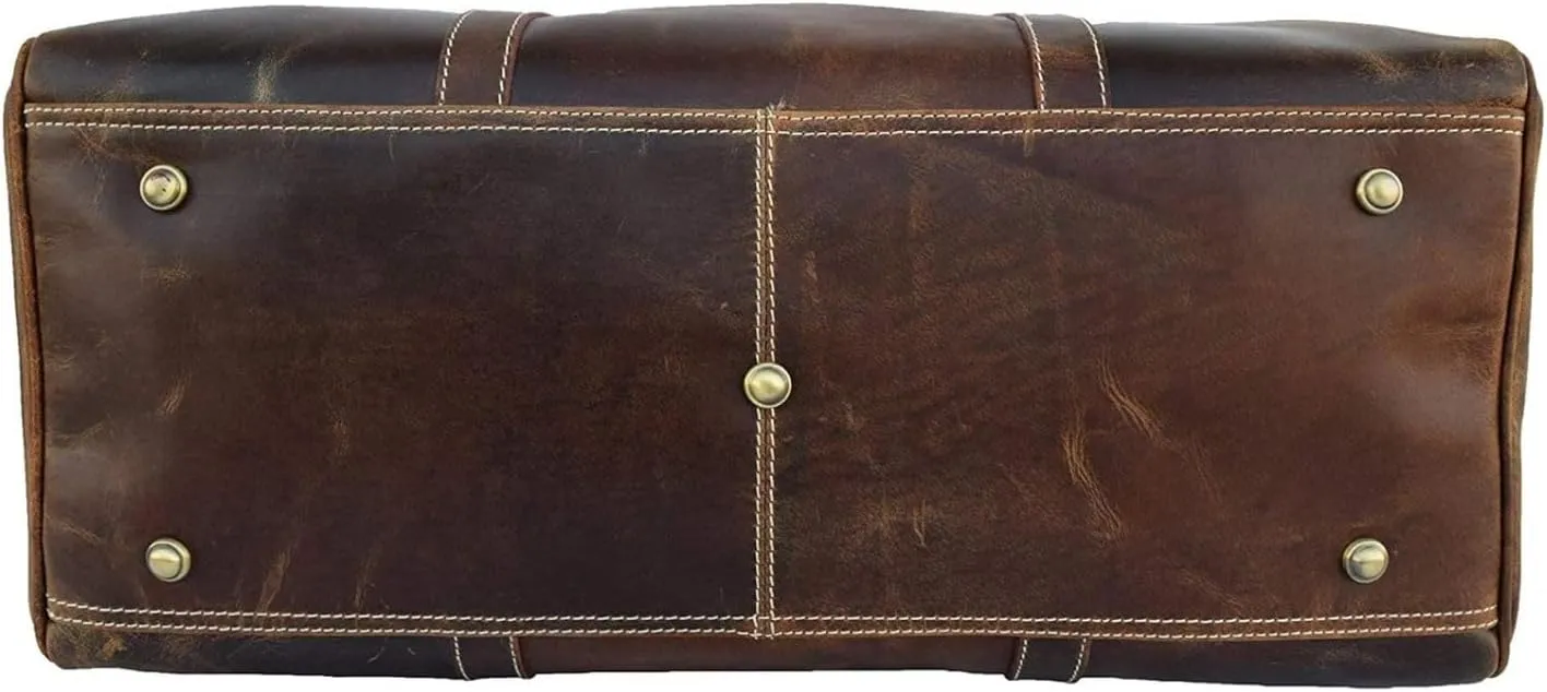 Vintage Leather Duffel Bag for Men Leather Travel Bag, Spacious Weekender Overnight Bag, Durable Carry-On with Adjustable Strap, Stylish Duffle for Business & Adventure - 20 Inches (Chocolate Brown)