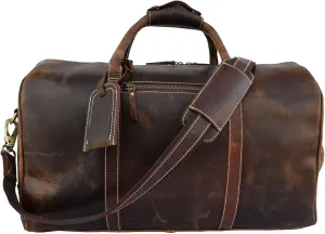 Vintage Leather Duffel Bag for Men Leather Travel Bag, Spacious Weekender Overnight Bag, Durable Carry-On with Adjustable Strap, Stylish Duffle for Business & Adventure - 20 Inches (Chocolate Brown)