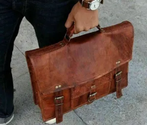 Vintage Leather Men's Handmade Brown Laptop Shoulder Satchel Messenger Bag New