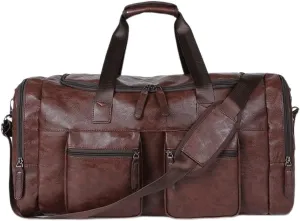 Vintage Leather Weekend Bag for Men Travel Bags Big Tote Hand Luggage Duffel Handbag Shoulder Bag (Color : A)