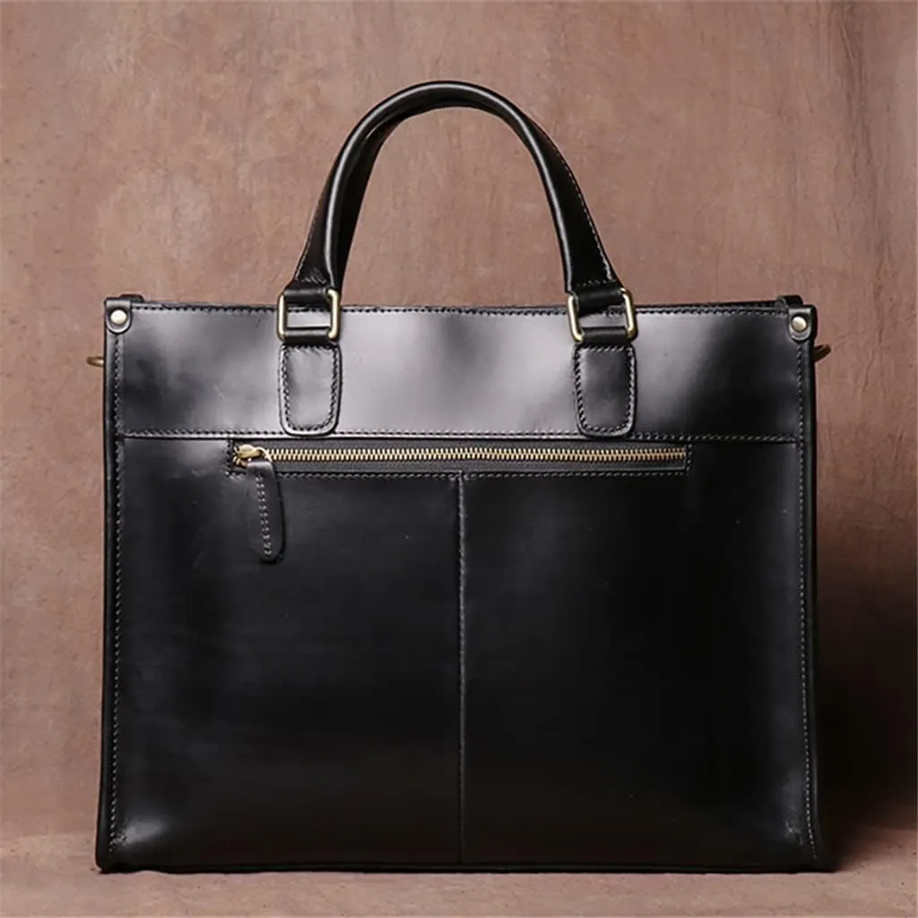 Vintage Man Handbag Briefcase Men Shoulder Genuine Leather Bags Brown Business 14 Inch Laptop Bag,B,One Size