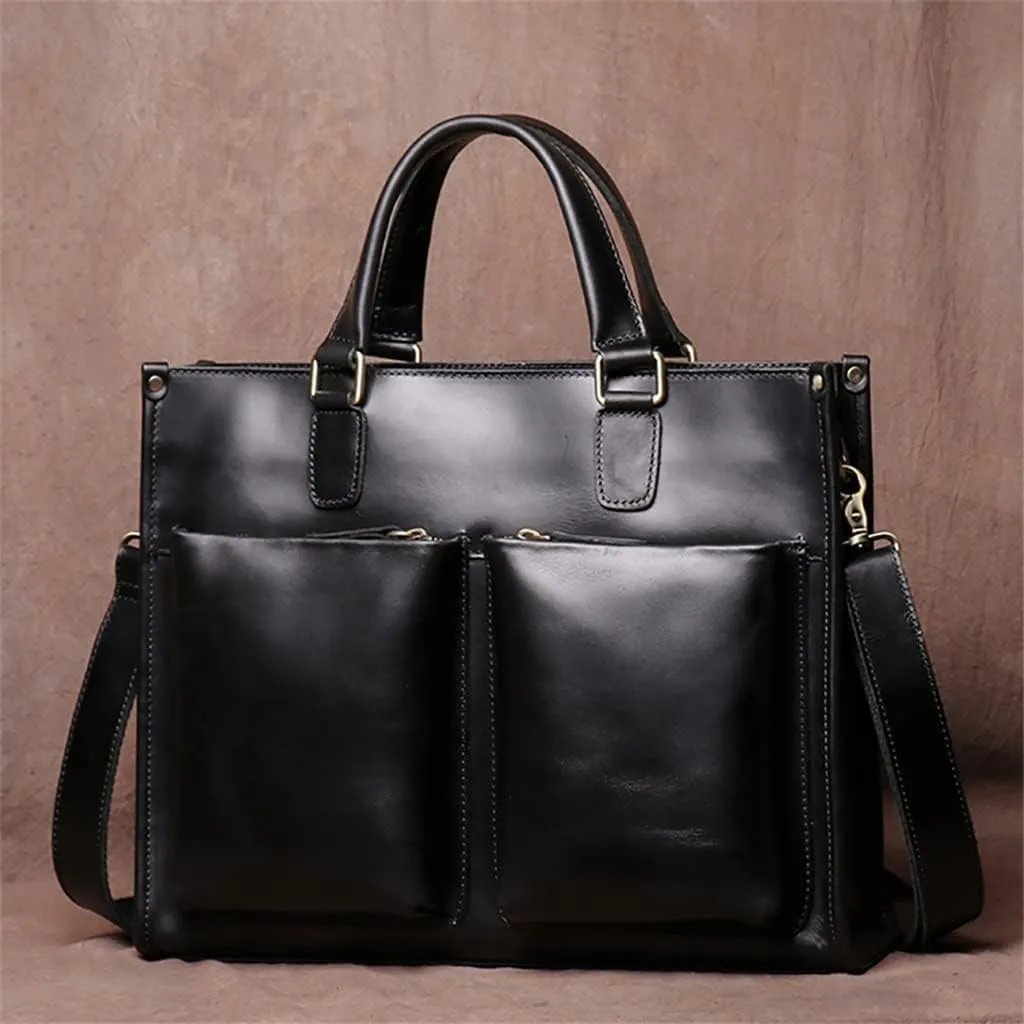 Vintage Man Handbag Briefcase Men Shoulder Genuine Leather Bags Brown Business 14 Inch Laptop Bag,B,One Size