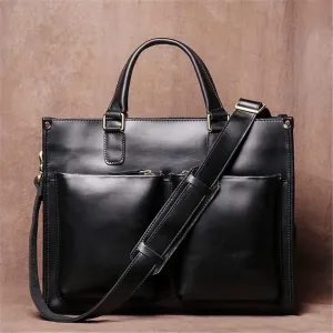 Vintage Man Handbag Briefcase Men Shoulder Genuine Leather Bags Brown Business 14 Inch Laptop Bag,B,One Size