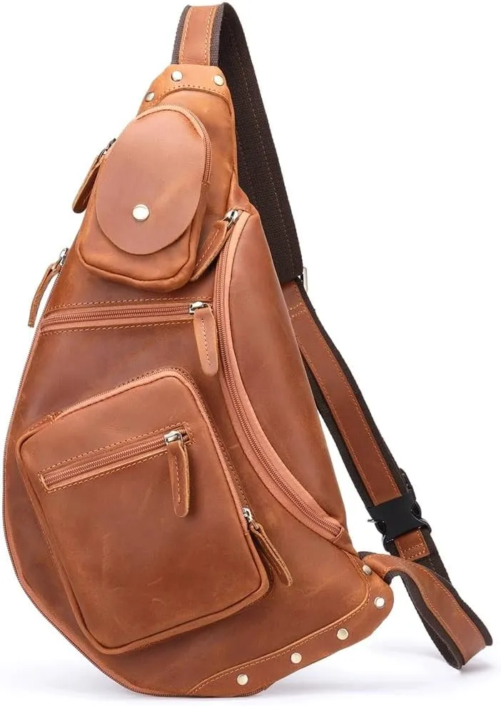 Vintage Men's Chest Bag Shoulder Bag Large Capacity Sports Satchel