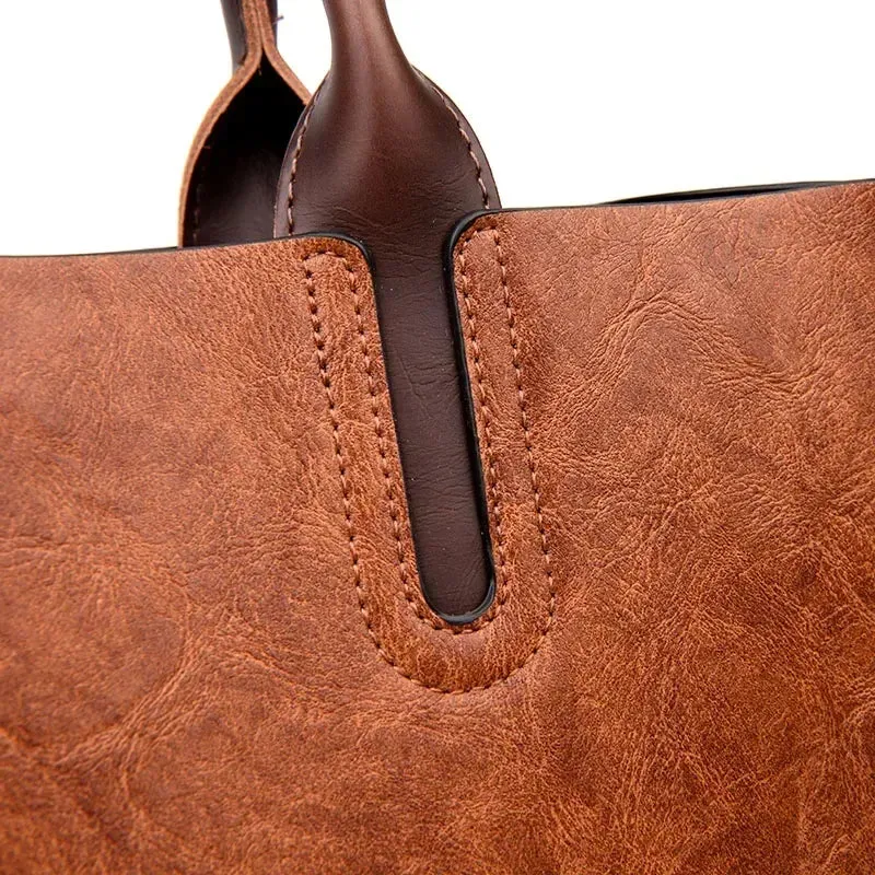 Vintage OIL SKIN Leather Big Casual Tote