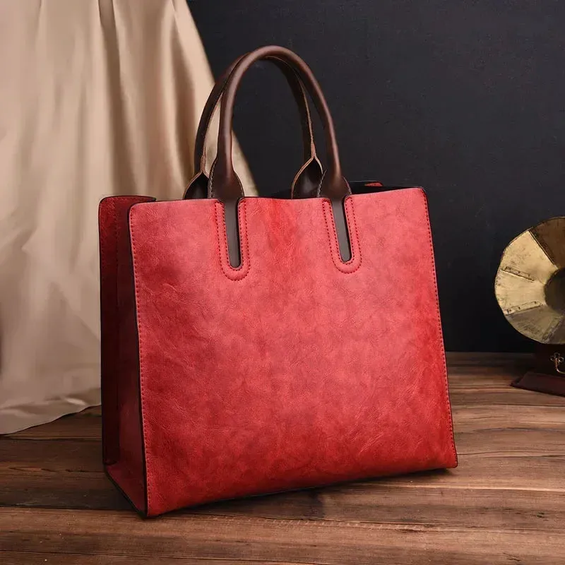 Vintage OIL SKIN Leather Big Casual Tote
