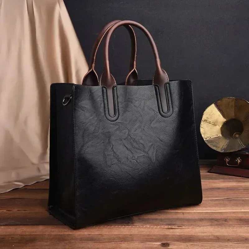 Vintage OIL SKIN Leather Big Casual Tote