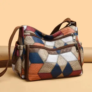 Vintage Plaid Women Leather Crossbody Bag