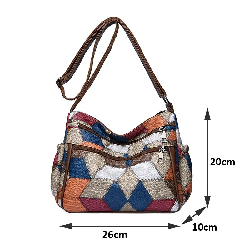 Vintage Plaid Women Leather Crossbody Bag