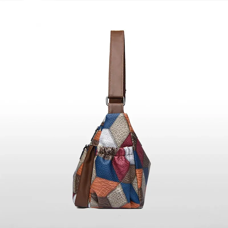 Vintage Plaid Women Leather Crossbody Bag