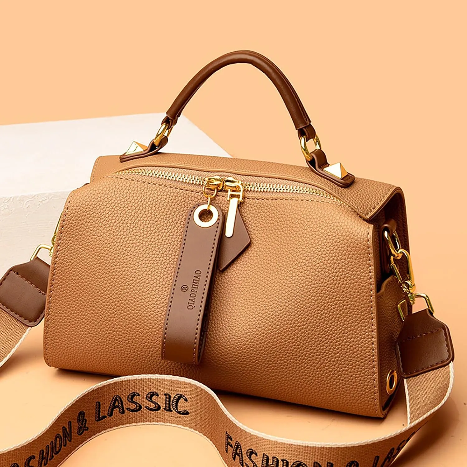 Vintage Real Genuine Leather Pillow-Bag Style Handbag For Women Crossbody Shoulder Bags with Brown Design