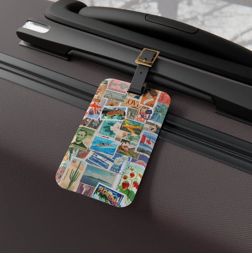 Vintage Stamps Collage Art Travel Luggage Tag